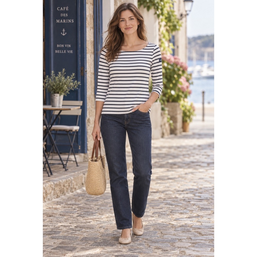 Saint James Kids Striped Breton Top Navy White 3/4 Sleeve Made in France